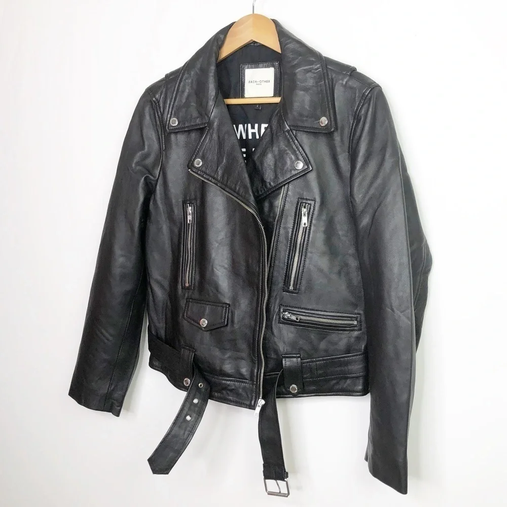 EACH X Other Paris Baya Black leather motorcycle belted jacket